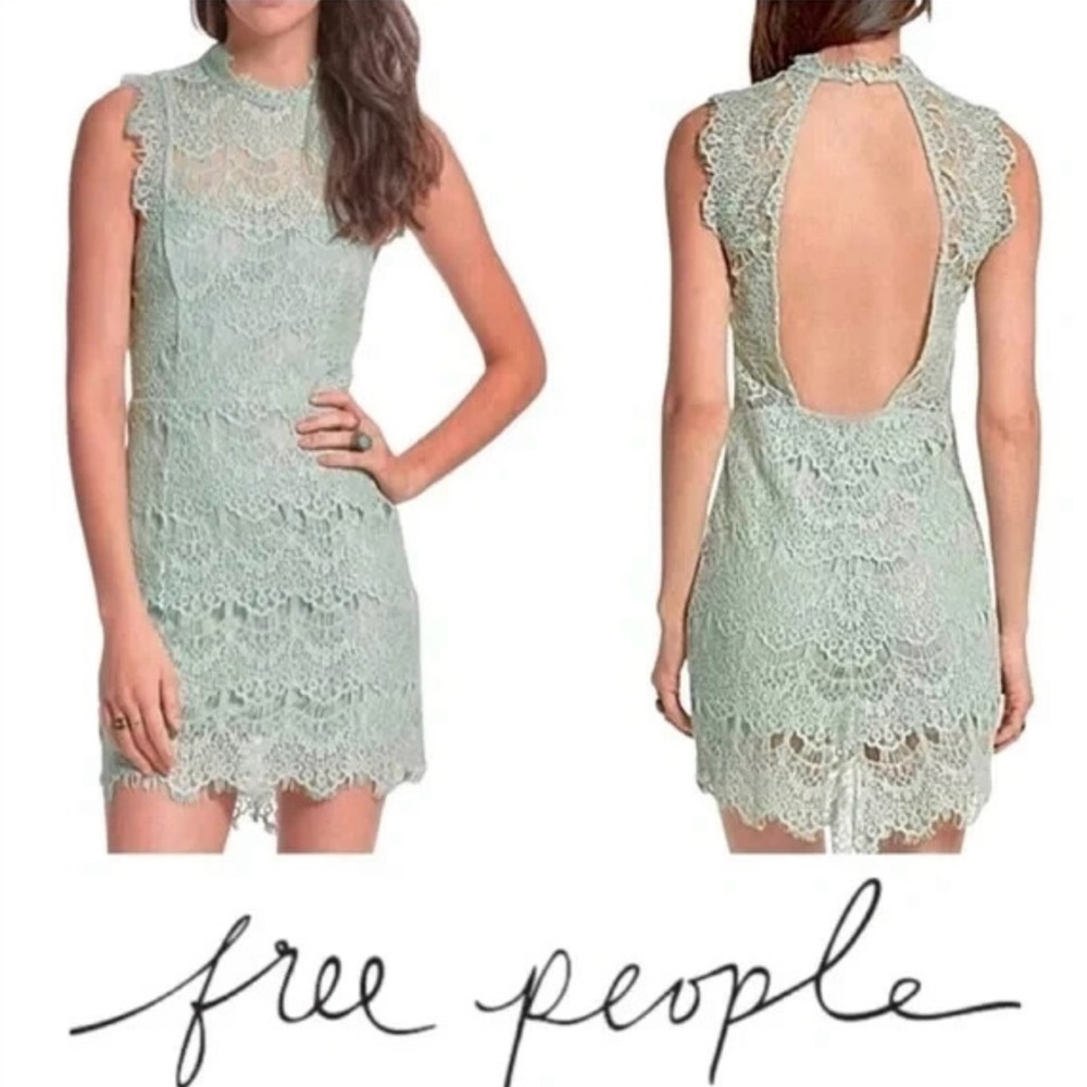 Free People Green Backless Sheath Dress Mock Neck